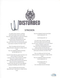 David Draiman Signed Autographed Disturbed Stricken Song Lyric Sheet ACOA COA