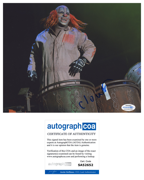 Clown Shawn Crahan Signed Autographed 8x10 Photo Slipknot Drummer ACOA COA