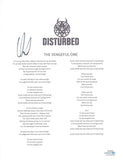 David Draiman Signed Autographed Disturbed The Vengeful One Lyric Sheet ACOA COA