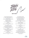 Jimmie Allen Signed Autographed Best Shot Song Lyric Sheet Country Star ACOA COA