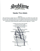Eric WIlson Signed Autographed Sublime SMOKE TWO JOINTS Song Lyric Sheet COA