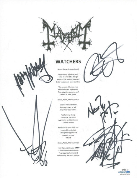Mayhem Metal Band Signed Watchers Song Lyric Sheet Attila Csihar +4 ACOA COA