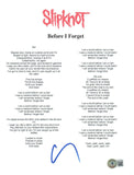 Corey Taylor Signed Autograph Slipknot Before I Forget 8.5x11 Lyric Page BAS COA
