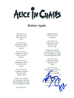 Mike Inez Signed Autographed Alice In Chains ROTTEN APPLE Song Lyric Sheet COA