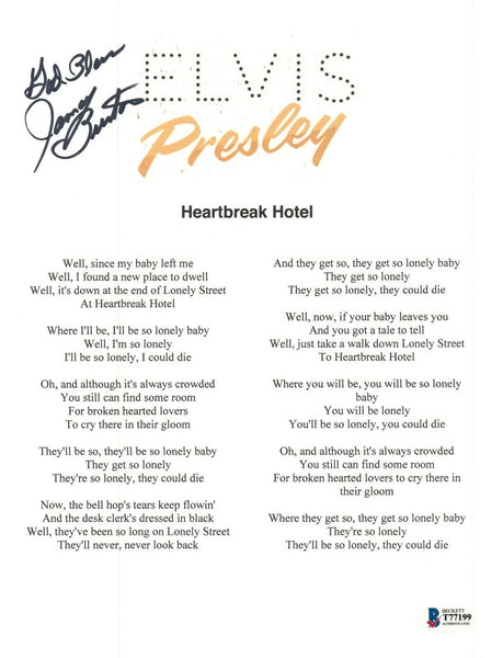 James Burton Signed Elvis Presley HEARTBREAK HOTEL Lyric Sheet Beckett BAS COA