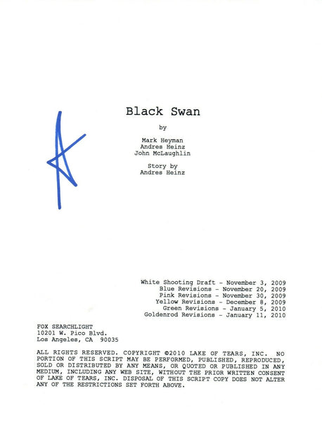 Darren Aronofsky Signed Autographed BLACK SWAN Movie Script COA