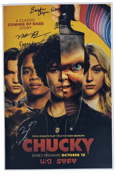 Chucky Cast Signed Autograph 12x18 Poster Photo TV Series Don Mancini x5 ACOA