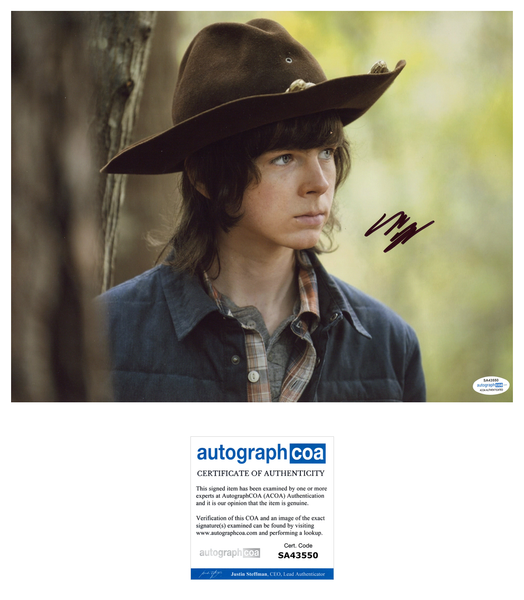 Chandler Riggs Signed Autographed 11x14 Photo The Walking Dead Carl ACOA COA