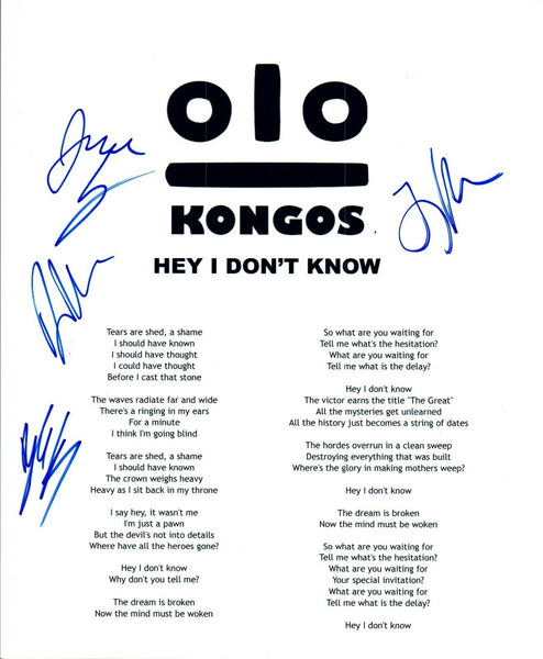 KONGOS Signed Autograph "Hey I Don't Know" Lyric Sheet Full Band COA VD