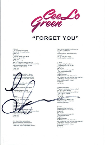 Cee Lo Green Signed Autographed "Forget You" Music Lyric Sheet COA VD