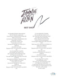 Jimmie Allen Signed Autographed Best Shot Song Lyric Sheet Country Star ACOA COA