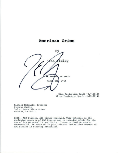 John Ridley Signed Autographed AMERICAN CRIME Full Pilot Episode Script COA
