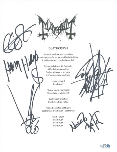 Mayhem Metal Band Signed Deathcrush Song Lyric Sheet Attila Csihar +4 ACOA COA