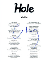 Courtney Love Signed Autographed Hole MALIBU Song Lyric Sheet COA