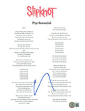 Corey Taylor Signed Slipknot Psychosocial 8.5x11 Lyric Sheet Beckett BAS COA