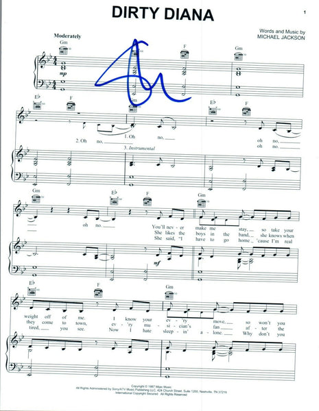 Steve Stevens Signed Autograph Michael Jackson DIRTY DIANA Sheet Music Page COA