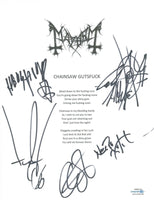 Mayhem Metal Band Signed Chainsaw Guts Lyric Sheet Attila Csihar +4 ACOA COA