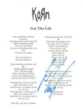 Munky James Shaffer Signed Autographed Korn GOT THE LIFE Song Lyric Sheet COA